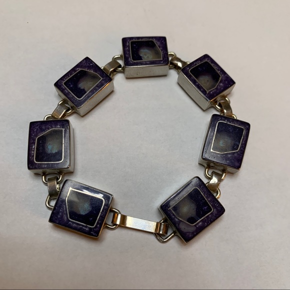 Sterling Silver Statement Bracelet with Blue Resin - Picture 2 of 10